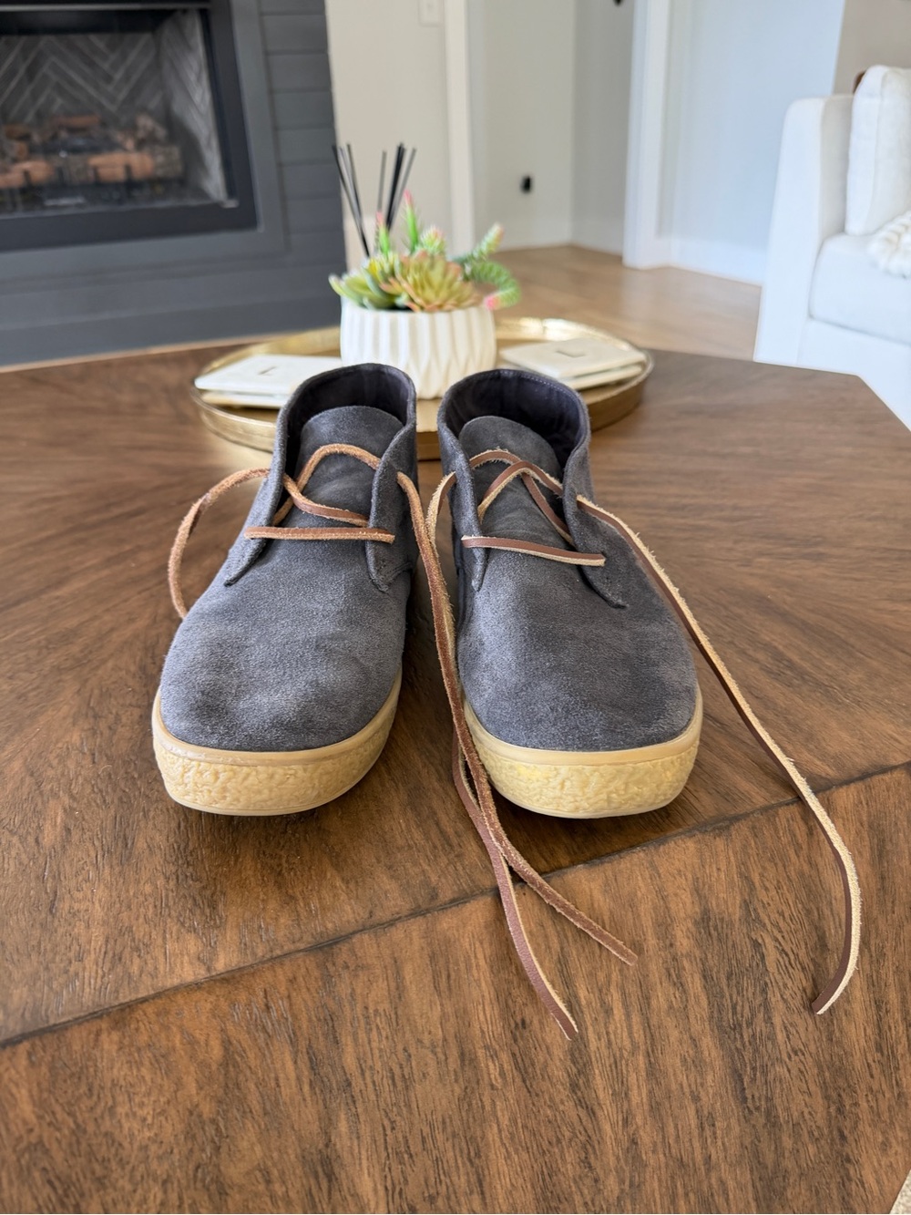 SeaVees Men's Gray Suede Chukka Boots with Tan Laces
